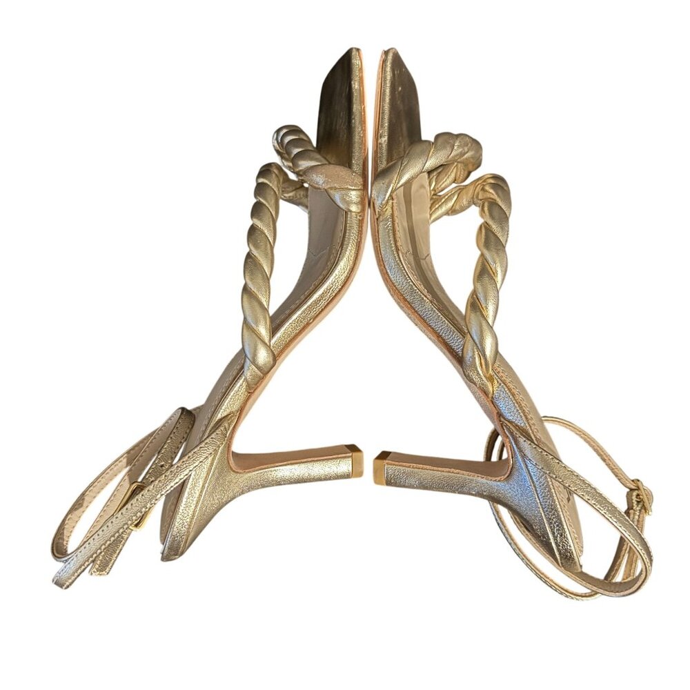 Paige Leslie Soft Gold Ankle Strap Heels Square Toe, Size 6 WORN ONCE - Picture 7 of 10